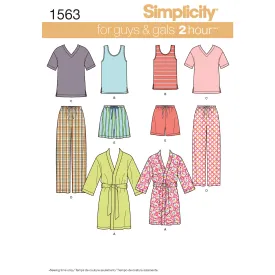 Simplicity Pattern 1563 Women's Men's and Teens' Sleepwear