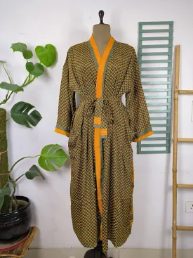 Upcycle Sustainable Boho Chic Coverup Recycle Silk Sari Kimono Gorgeous Wardrobe Vintage Elegance House Robe | Duster Cardigan | Yellow Blossoms
