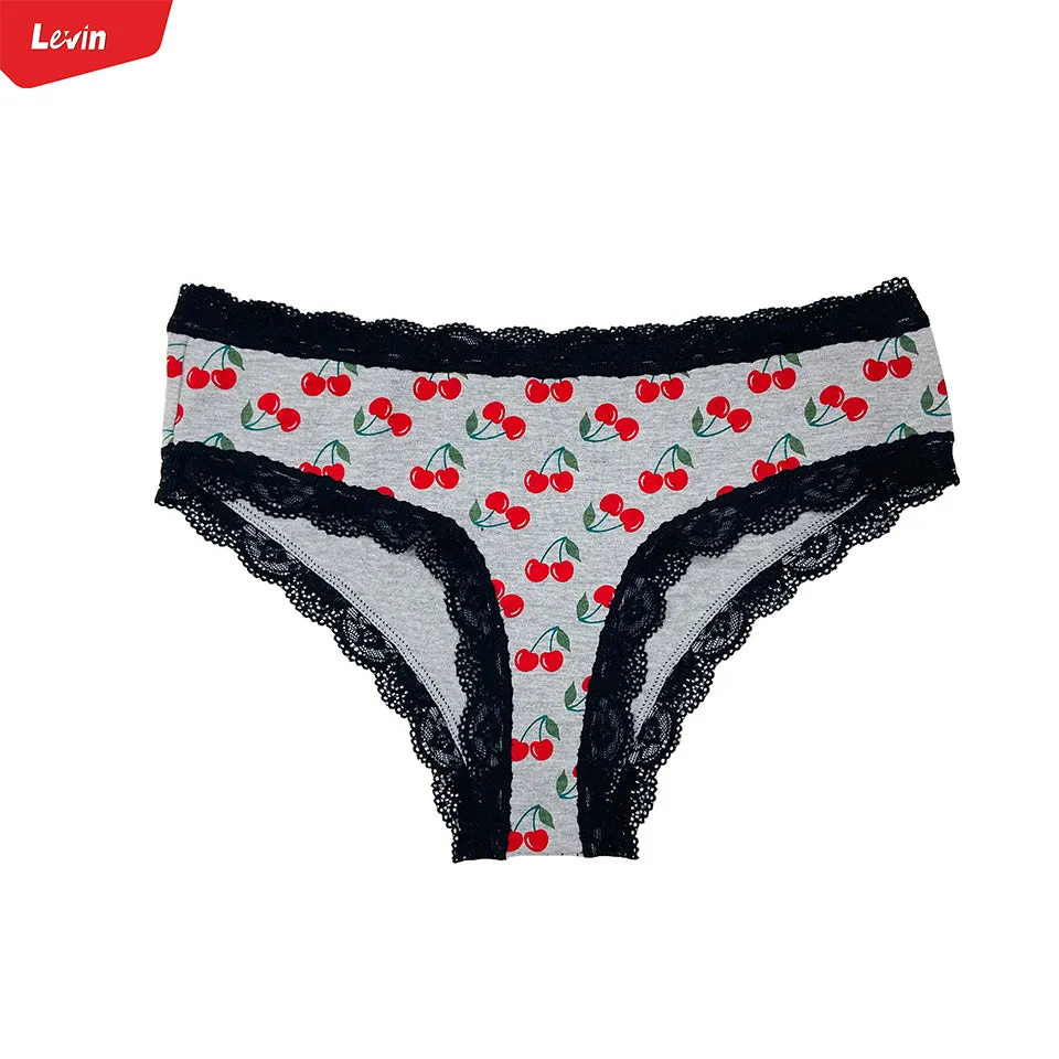 Womens Lace Trim Mid Rise Cotton Panty